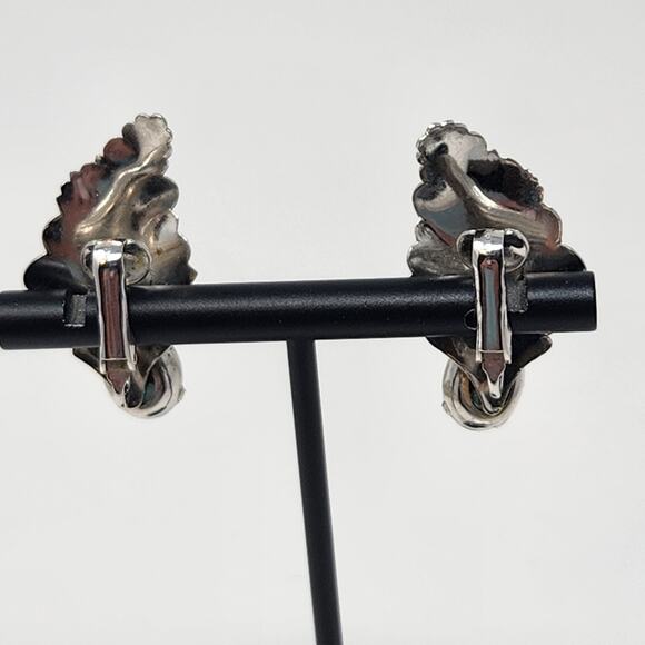 Southwestern Silver Tone Leaf Blue Stone Clipon Earrings Vintage Jewelry Boho - Picture 3 of 4